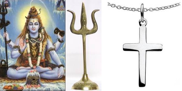 Shivas Dreizack und das christliche Kreuz