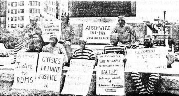 Amerikanische Roma demonstrieren für ihre Anerkennung als Opfer des Holocaust, Washington 1984